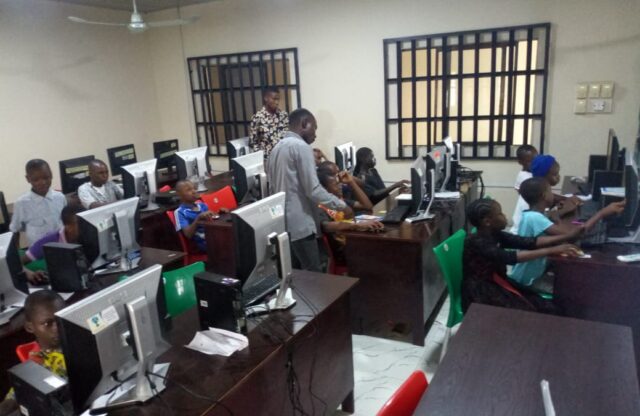 Cross section of students undergoing ICT lessons at the IBF technology Learning Centre